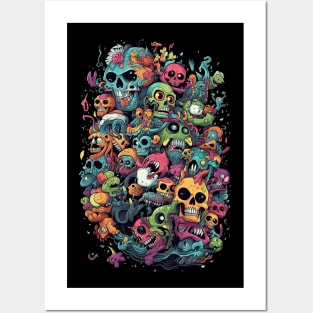 Colorful Cartoonish Skulls & Monsters Posters and Art